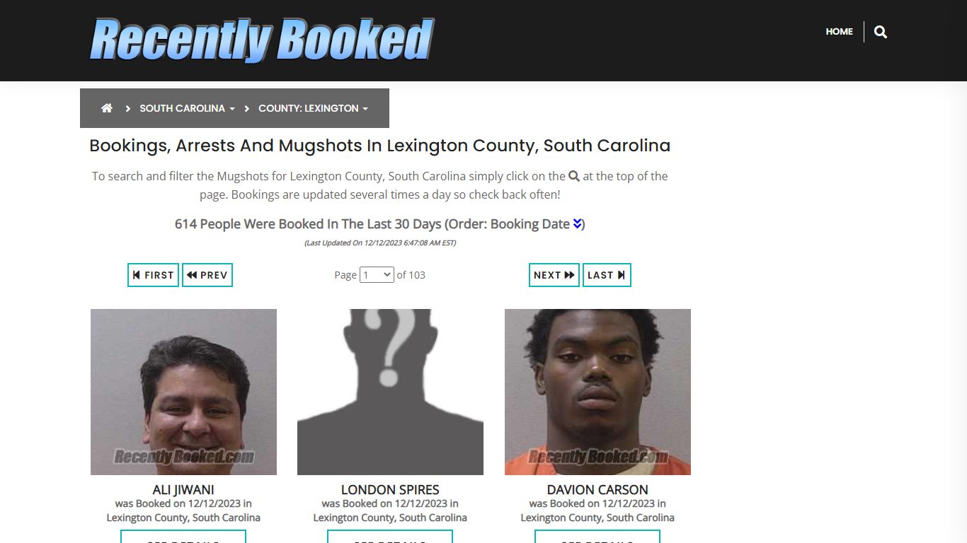 Bookings, Arrests and Mugshots in Lexington County, South Carolina